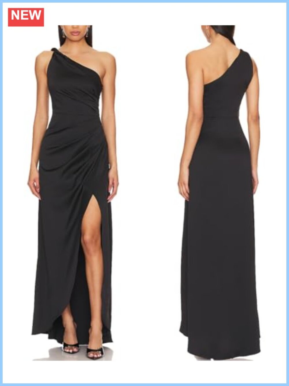 Women One Shoulder Maxi Dress Ruched Waist High Split Formal Prom